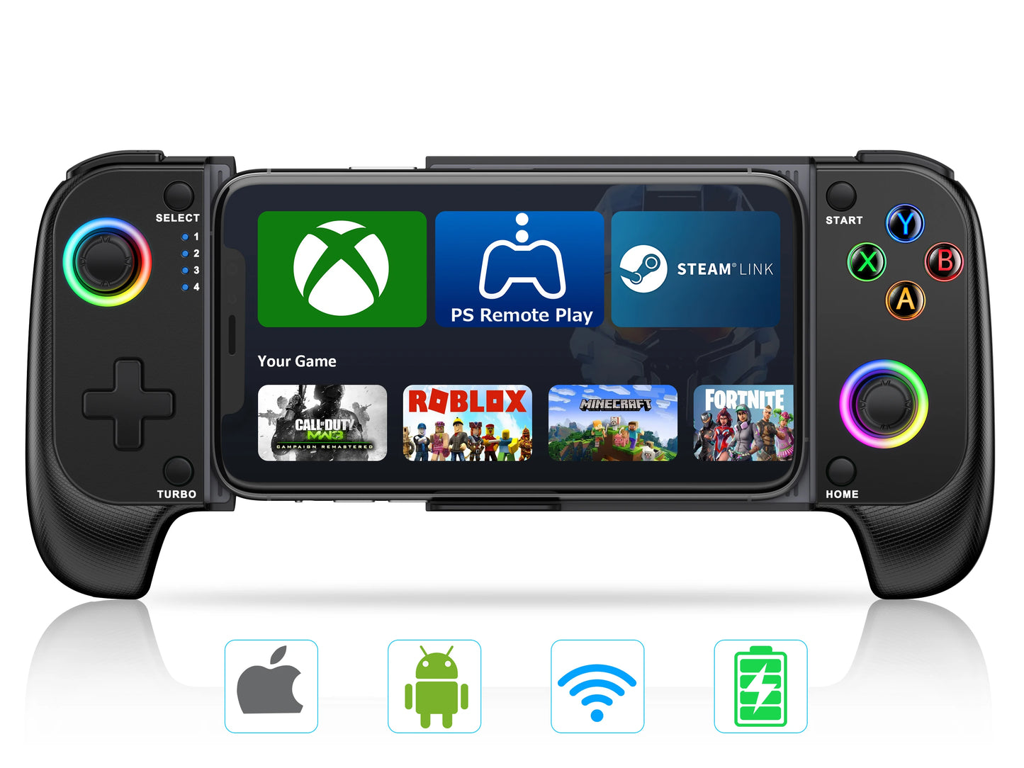 DinoFire Wireless Mobile Gaming Controller (Hall Effect RGB Gamepad)