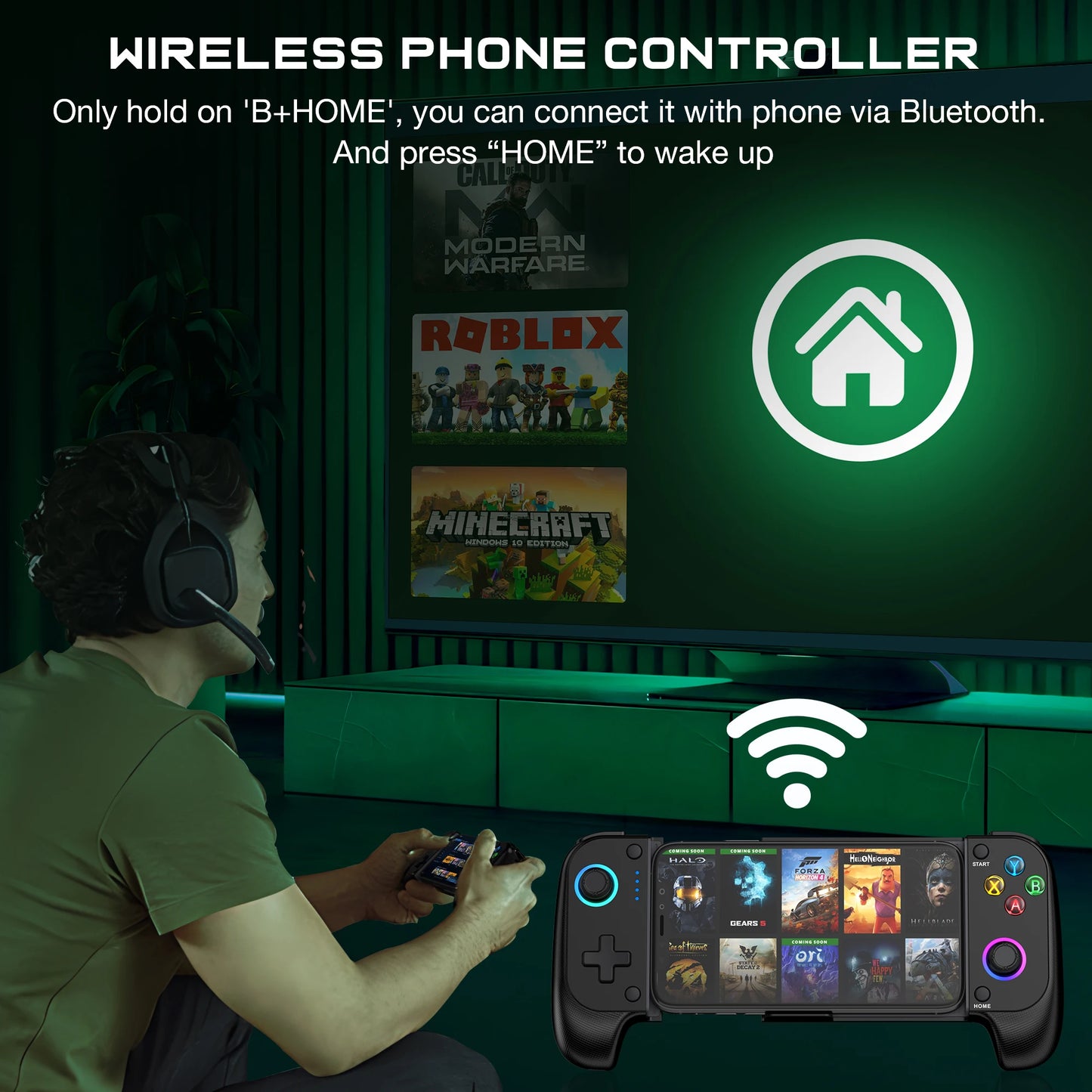 DinoFire Wireless Mobile Gaming Controller (Hall Effect RGB Gamepad)