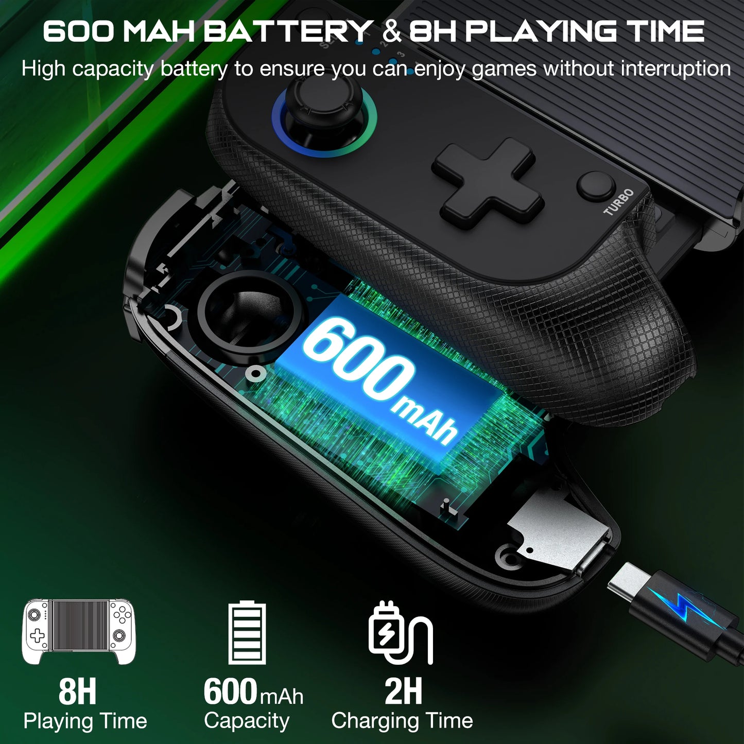 DinoFire Wireless Mobile Gaming Controller (Hall Effect RGB Gamepad)