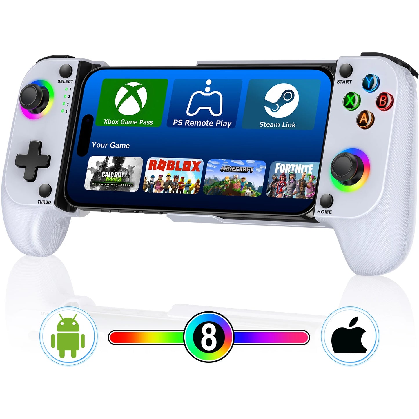DinoFire Wireless Mobile Gaming Controller (Hall Effect RGB Gamepad)