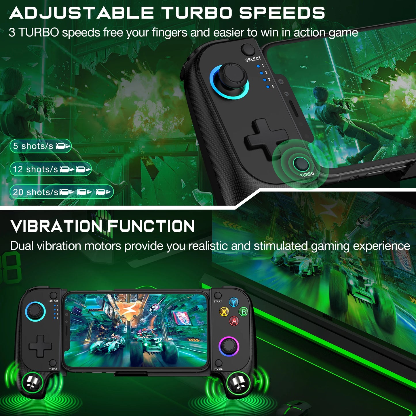 DinoFire Wireless Mobile Gaming Controller (Hall Effect RGB Gamepad)
